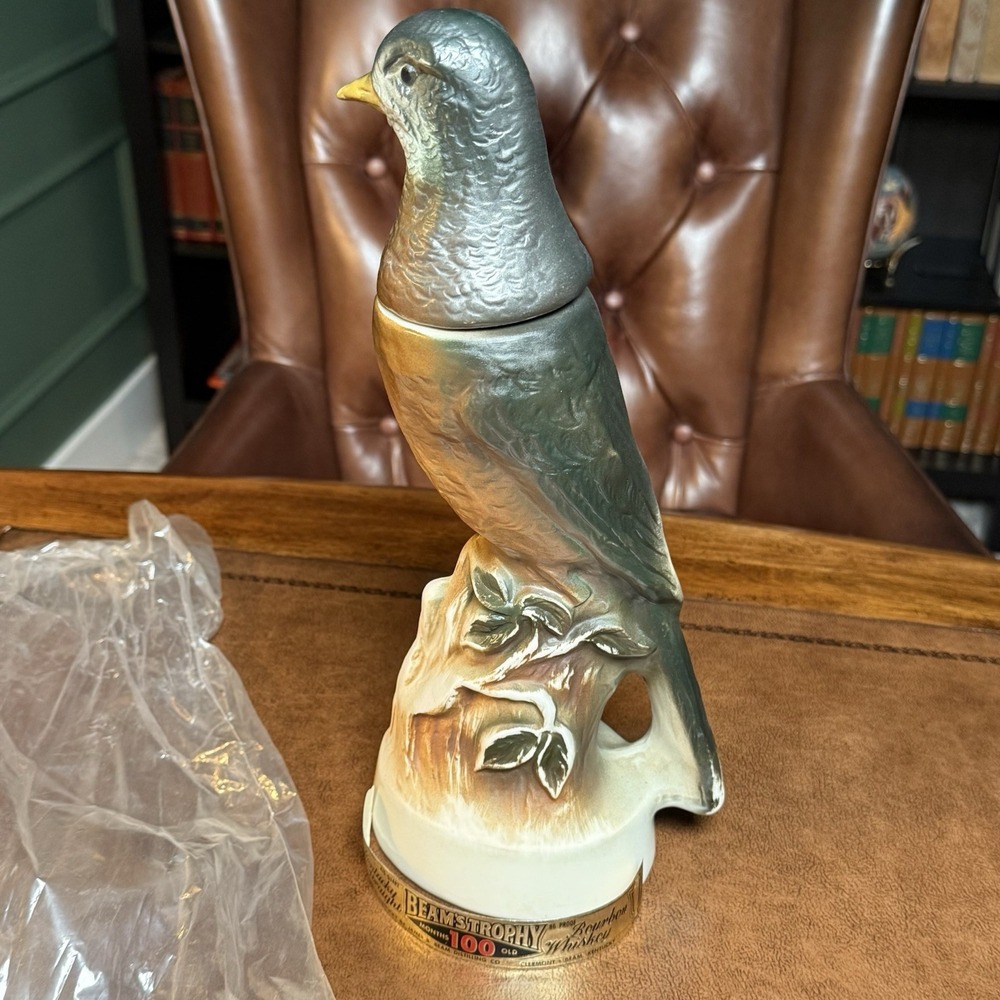 EMPTY VTG 1969 Jim‎ Beam Trophy Robin Bird 13" Empty Decanter W/ Original Bag